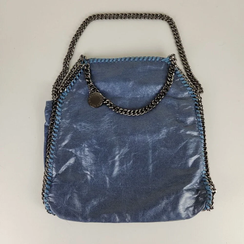 Stella McCartney Shoulder Bag Womens Blue Falabella Metallic Shaggy Deer Chain - Picture 1 of 14